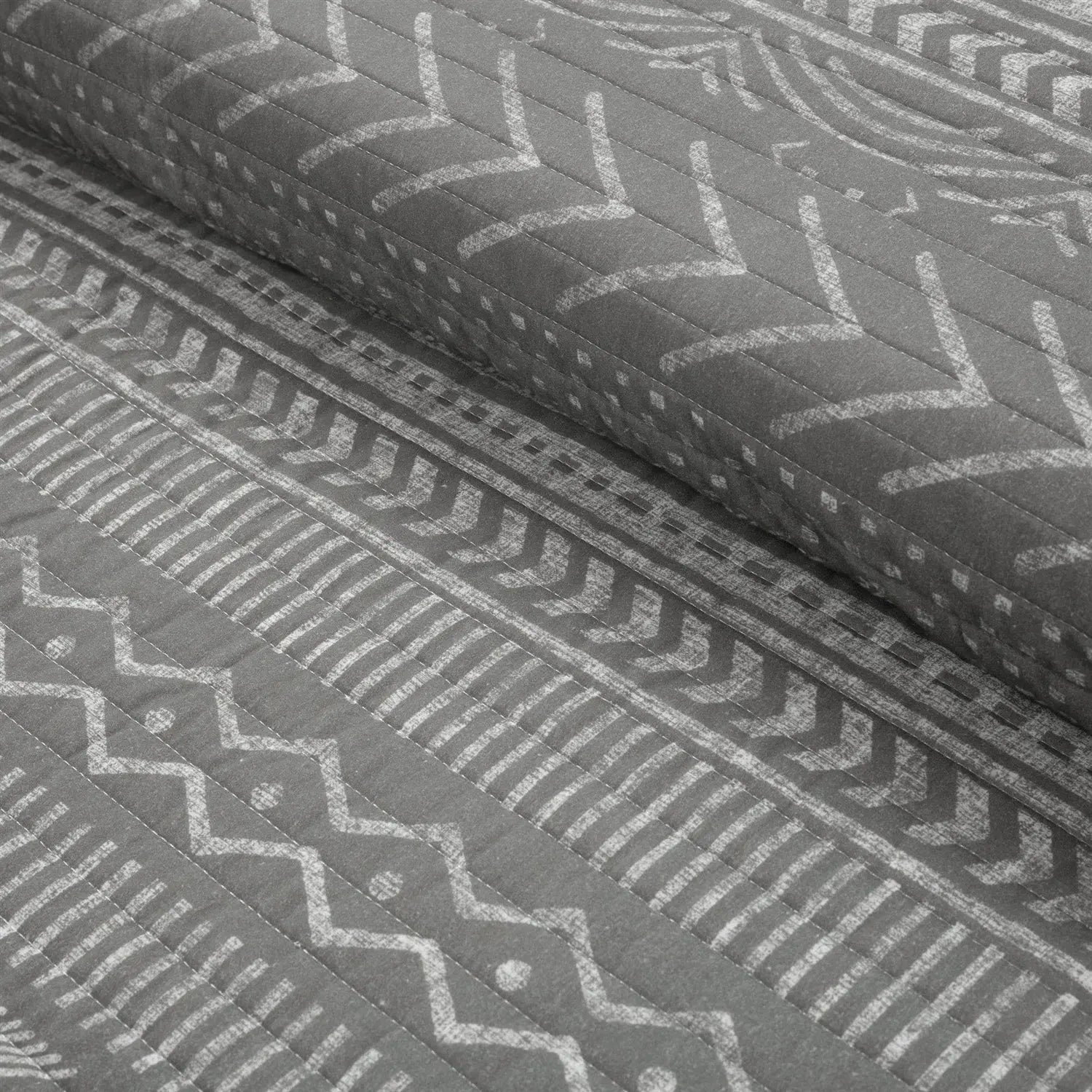 King Size Scandinavian Dark Grey Chevron Stripe Reversible Cotton Quilt Set FastFurnishings
