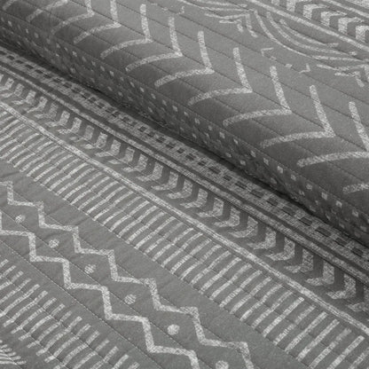 King Size Scandinavian Dark Grey Chevron Stripe Reversible Cotton Quilt Set FastFurnishings