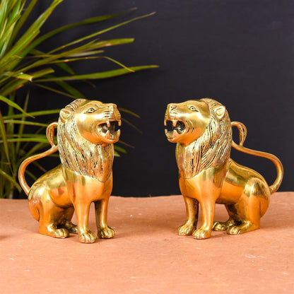 Brass Lion Statue Pair Home Decor SAMA Homes