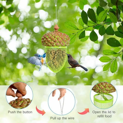 Outdoor Metal Mesh Bird Feeder with Metal Acorn Roof FastFurnishings