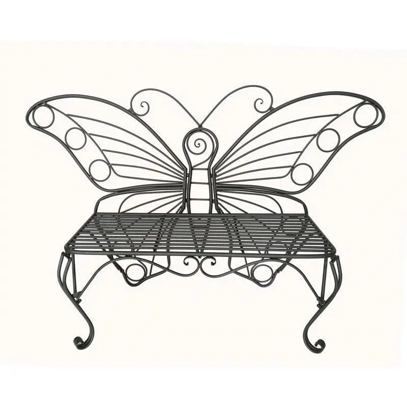Modern Outdoor Butterfly Garden Bench in Black Metal Finish FastFurnishings