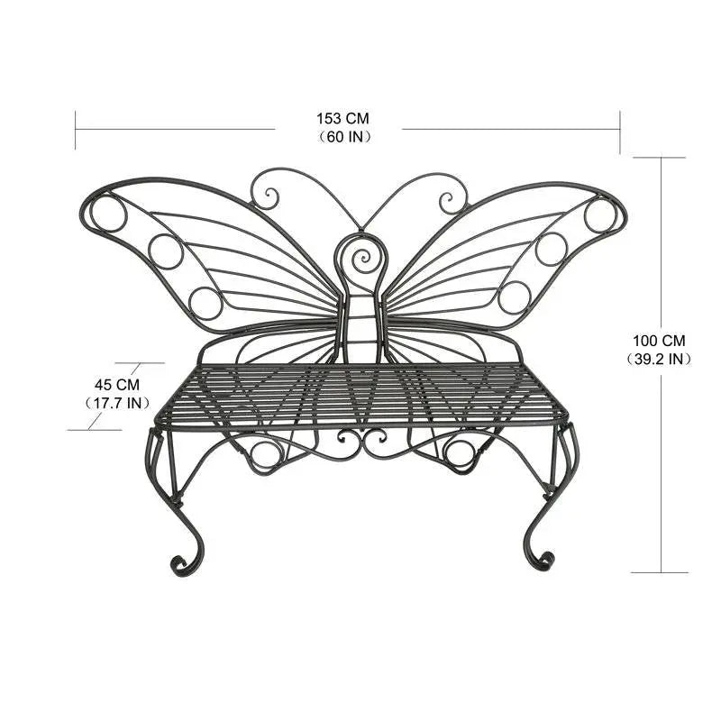 Modern Outdoor Butterfly Garden Bench in Black Metal Finish FastFurnishings