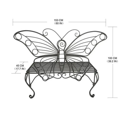 Modern Outdoor Butterfly Garden Bench in Black Metal Finish FastFurnishings