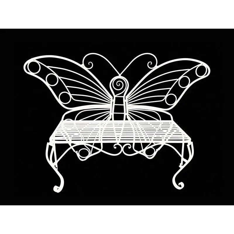 Modern Outdoor Butterfly Garden Bench in White Metal Finish FastFurnishings
