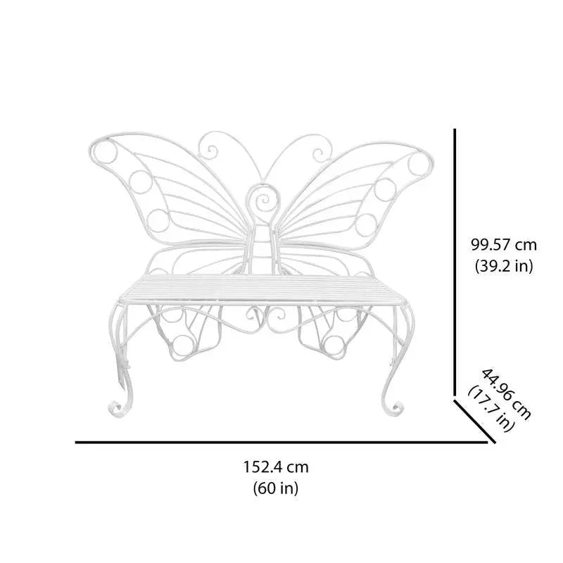 Modern Outdoor Butterfly Garden Bench in White Metal Finish FastFurnishings