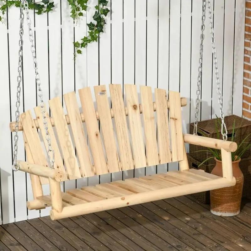 Natural Wooden 2-Seater Hanging Outdoor Porch Swing-1