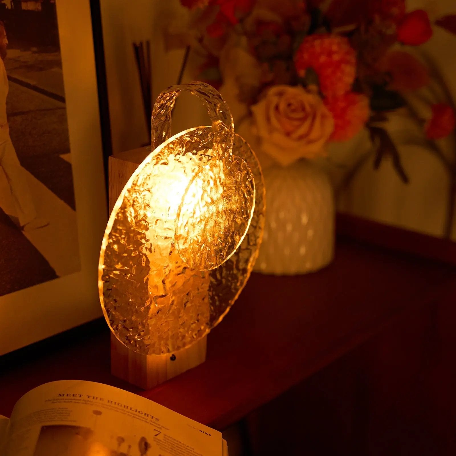 Ocean Wave Night Light Projector with Wood Base-3