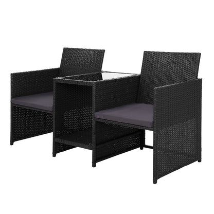 NNEDSZ Outdoor Setting Wicker Loveseat Birstro Set Patio Garden Furniture Black-0