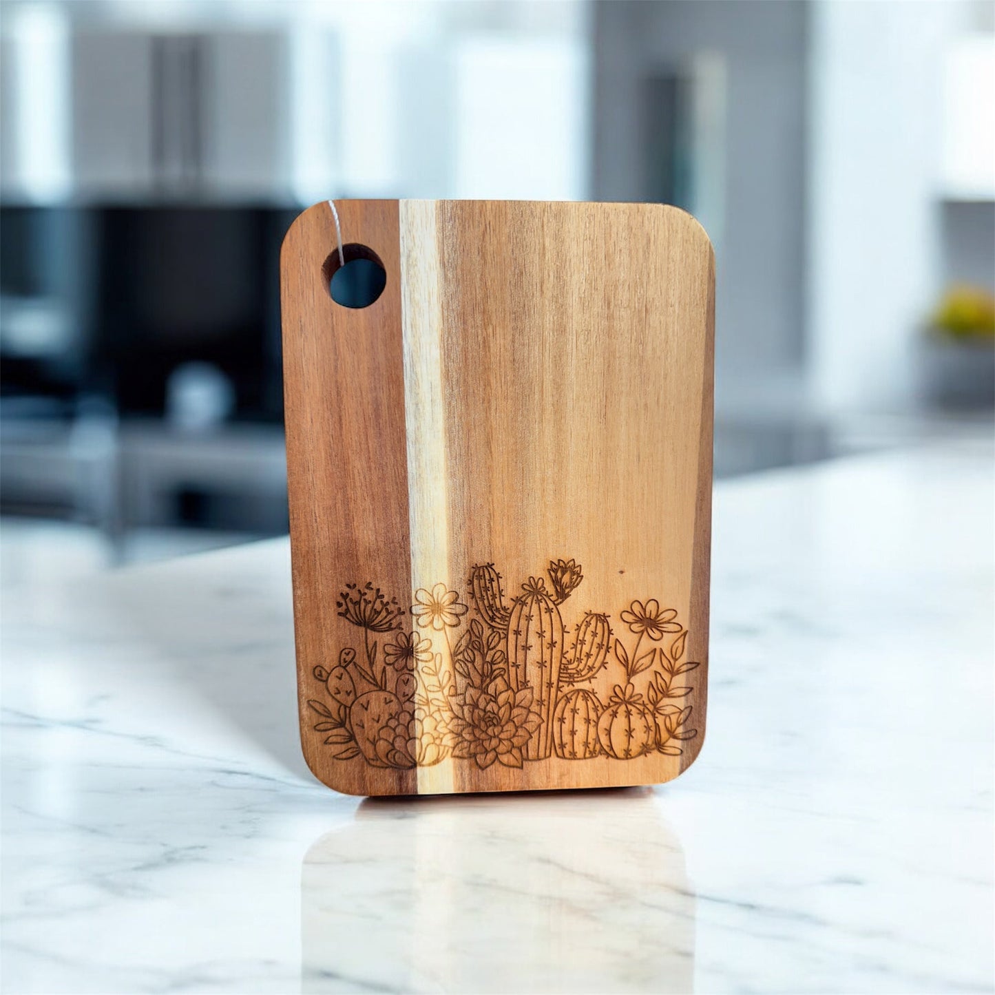 Acacia Cutting Board, Engraved Cutting Board, Floral-1