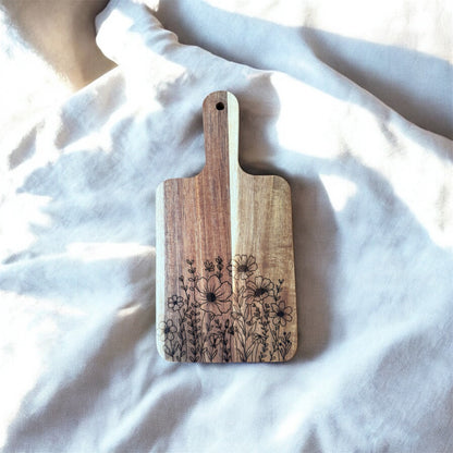 Acacia Cutting Board, Engraved Cutting Board, Floral-0