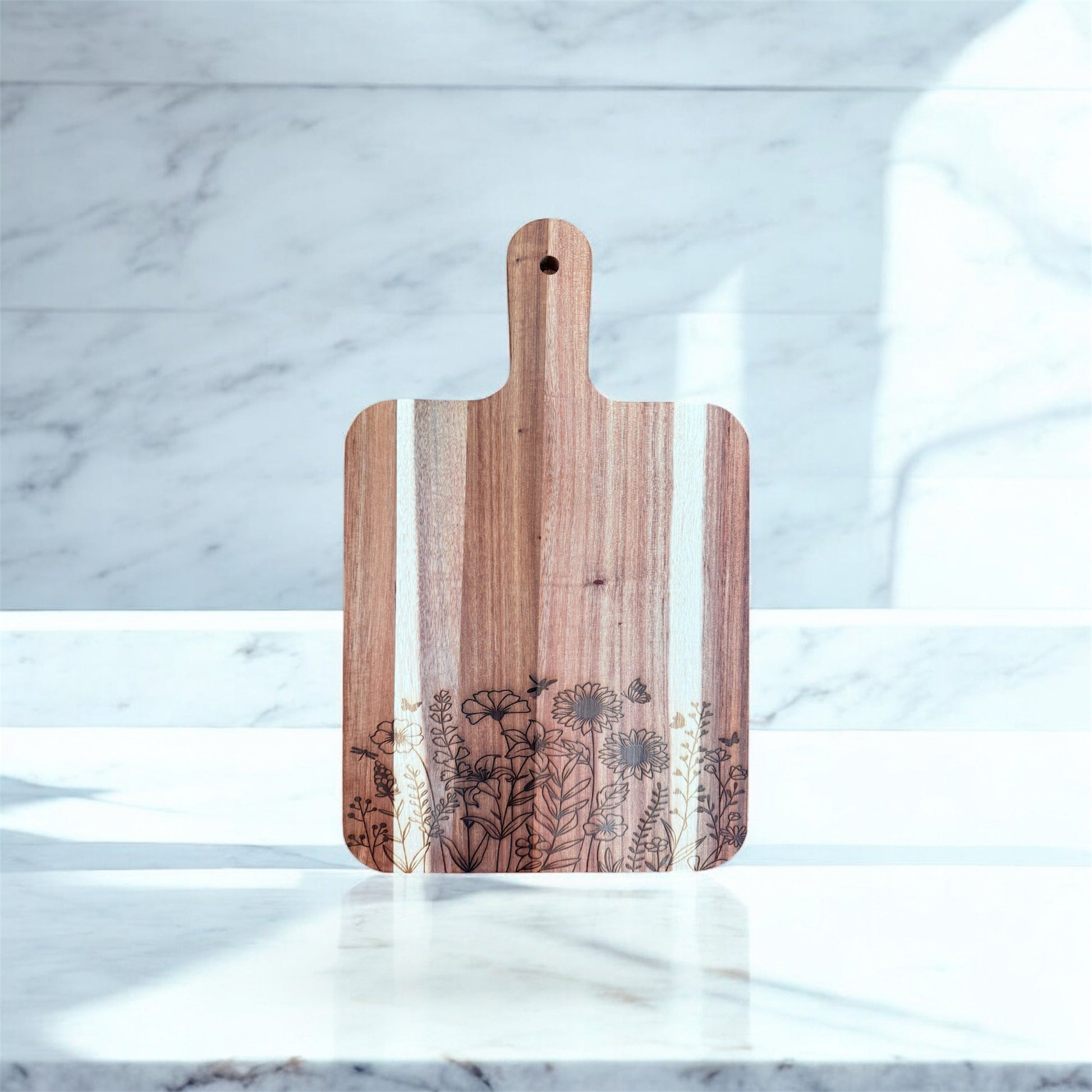 Acacia Cutting Board, Engraved Cutting Board, Floral-3