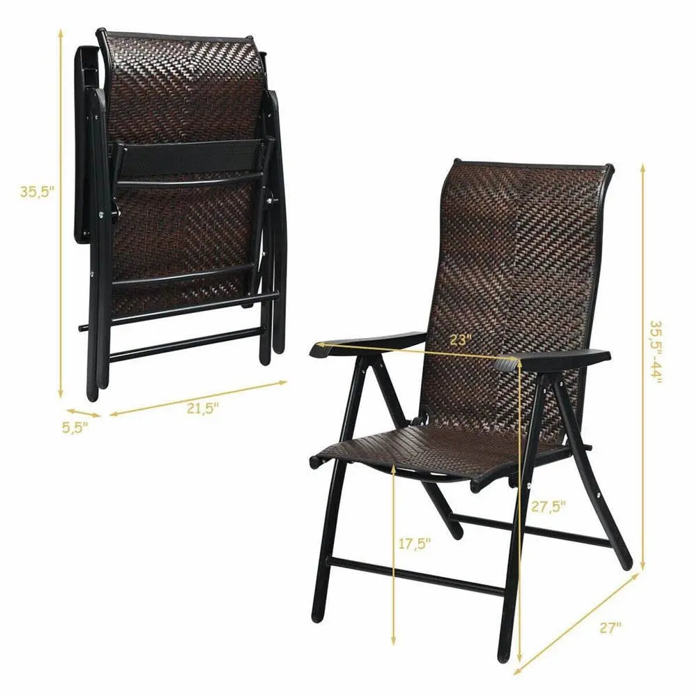 Outdoor Heavy Duty Dark Brown Rattan Folding Patio Chair FastFurnishings