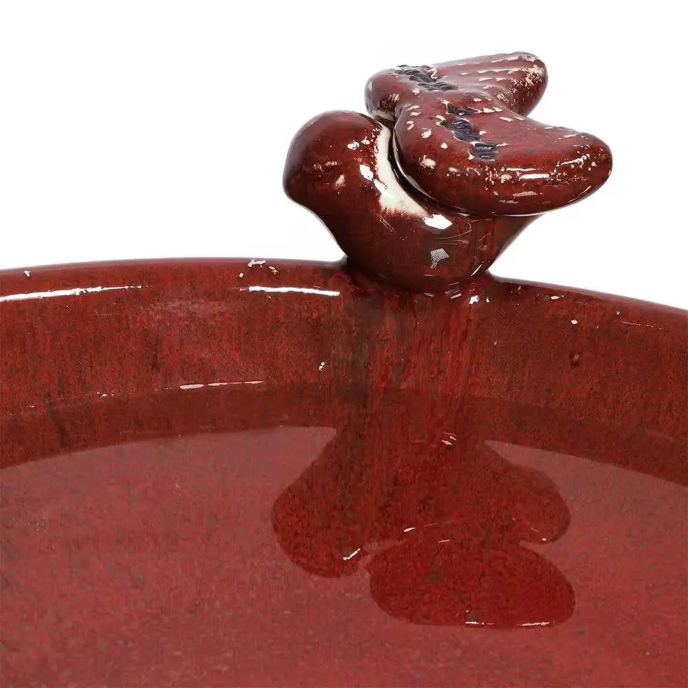Outdoor Dark Red Ceramic Birdbath in Antique Finish FastFurnishings