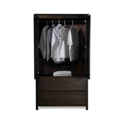 Brown Espresso Solid Wood Bedroom Armoire Wardrobe Cabinet with Hanging Bar FastFurnishings