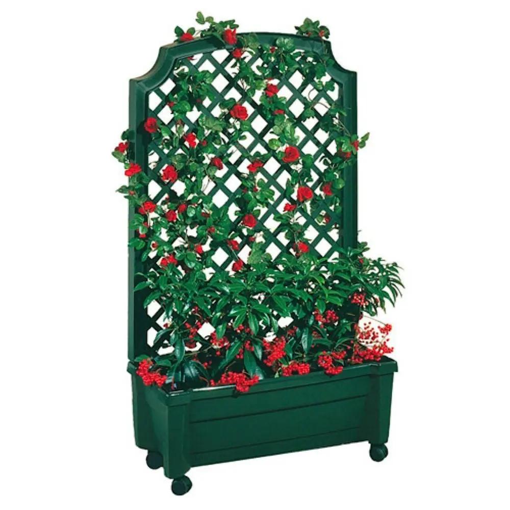 Indoor/Outdoor Green Polypropylene Wheeled Trellis Planter-0