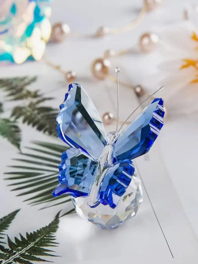 NNESN Blue Holographic Butterfly Glass Ornament - Sparkling Home Decor Craft NNESN