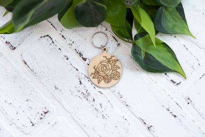 Floral Keychain, Wooden Keychain, Flower Key Ring, Plant Lady Gift Idea-2