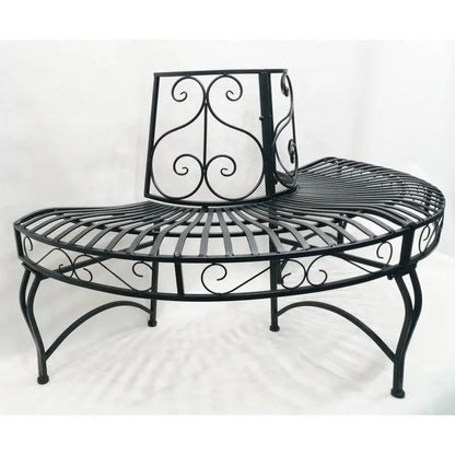 Half-Circle Outdoor Black Powder Coated Aluminum Tree Bench FastFurnishings