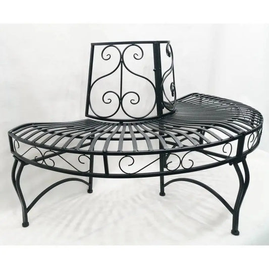 Half-Circle Outdoor Black Powder Coated Aluminum Tree Bench FastFurnishings