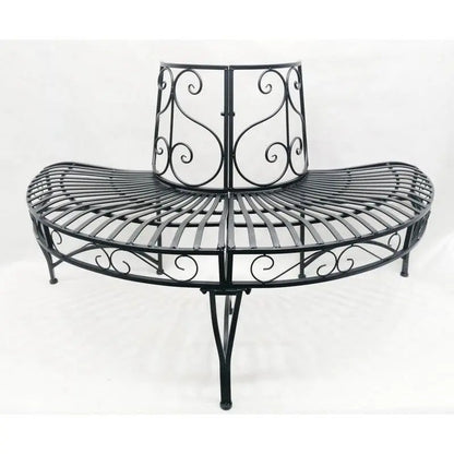 Half-Circle Outdoor Black Powder Coated Aluminum Tree Bench FastFurnishings