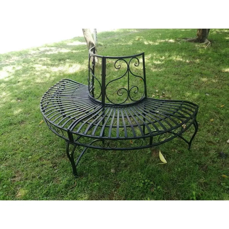 Half-Circle Outdoor Black Powder Coated Aluminum Tree Bench FastFurnishings