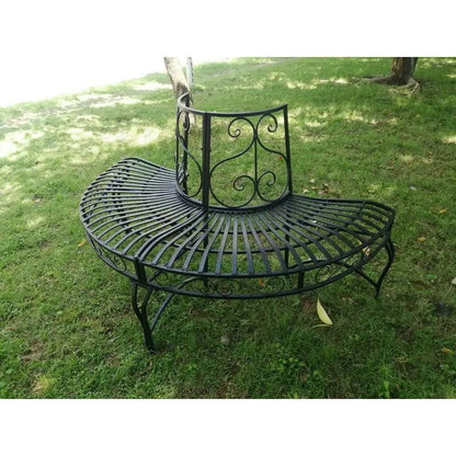 Half-Circle Outdoor Black Powder Coated Aluminum Tree Bench FastFurnishings