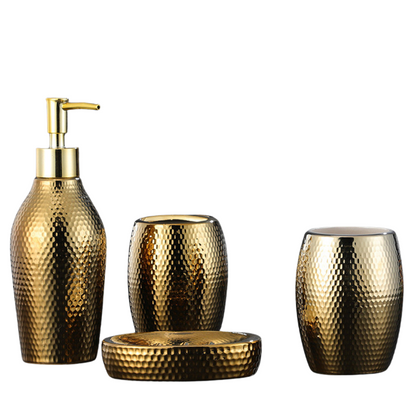 4 Pieces Golden Ceramic Bathroom Set C BlakHom