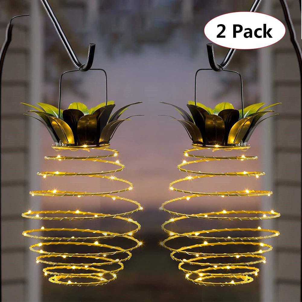 NNEDSZ 2 Pcs 60 LEDS Solar Pineapple Lantern - Outdoor LED Decorative Hanging Light, Waterproof Iron Art, Solar-Powered Garden String Light-1