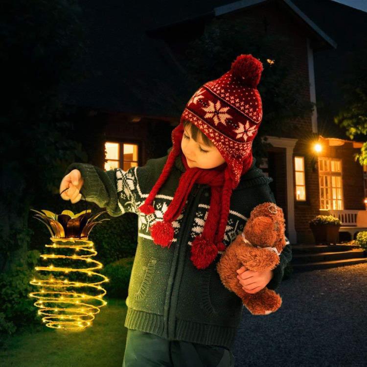 NNEDSZ 2 Pcs 60 LEDS Solar Pineapple Lantern - Outdoor LED Decorative Hanging Light, Waterproof Iron Art, Solar-Powered Garden String Light-2