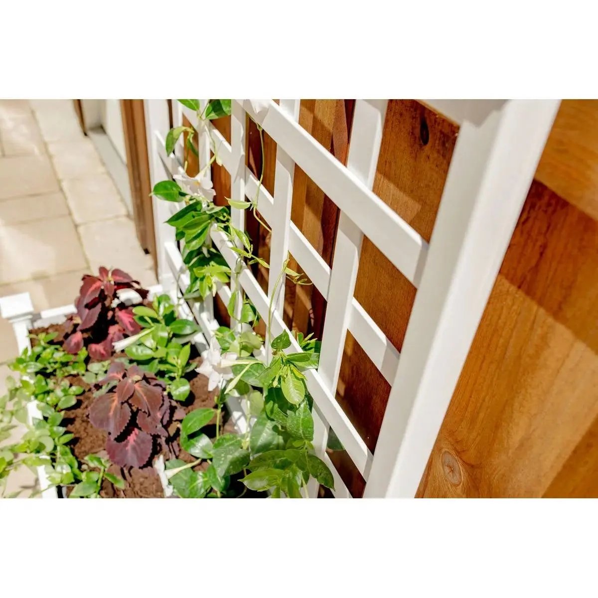 Outdoor White Vinyl Garden Planter Box with Trellis-2