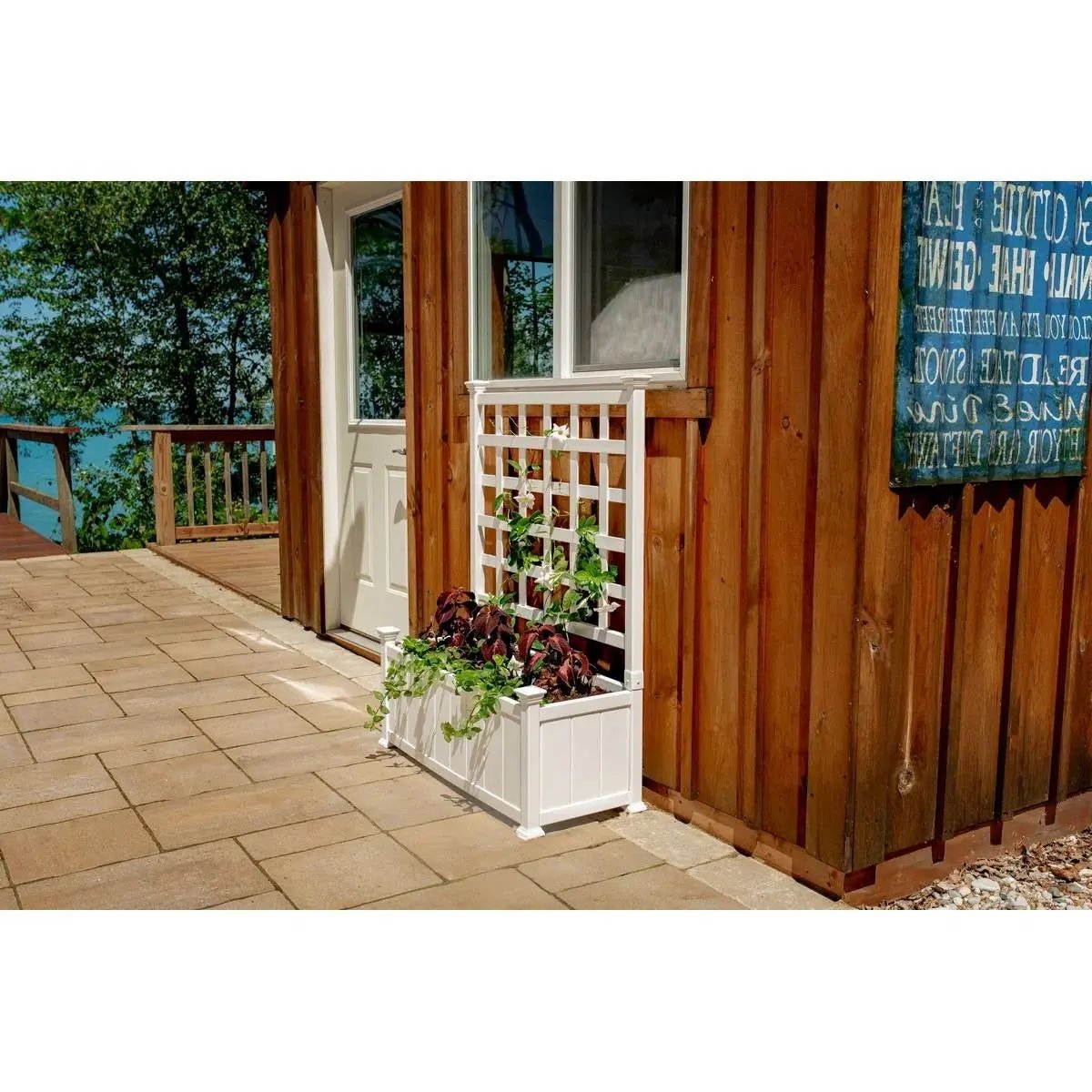 Outdoor White Vinyl Garden Planter Box with Trellis-3