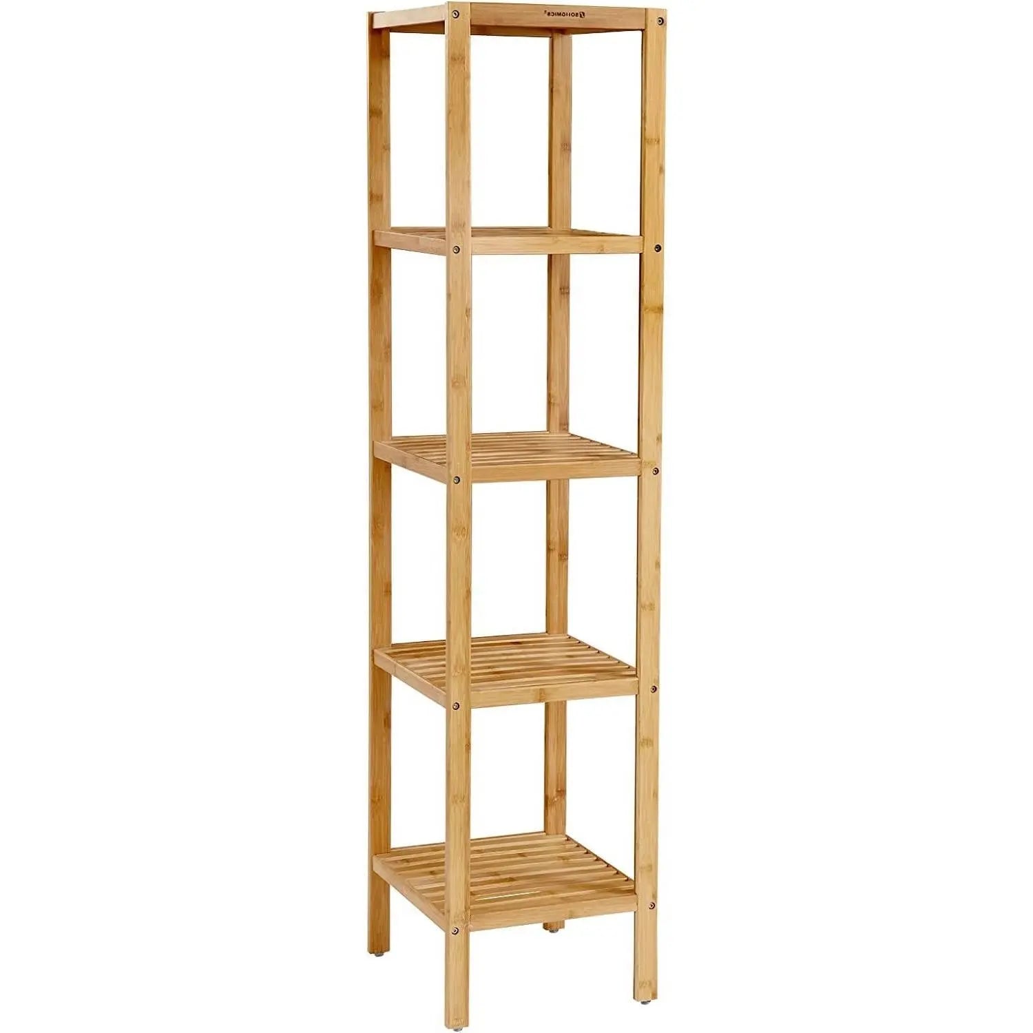 Slim 4-Shelf Natural Bamboo Wooden Shelving Unit Storage Rack Bookcase FastFurnishings