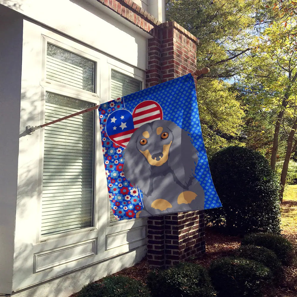Longhair Blue and Tan Dachshund USA American House Flag Caroline's Treasures