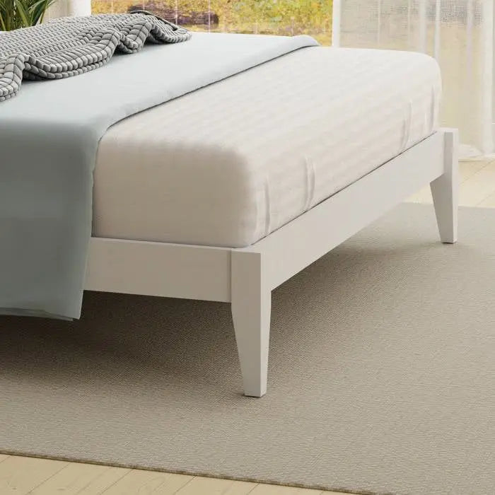 King Traditional Solid Oak Wooden Platform Bed Frame with Headboard in White FastFurnishings