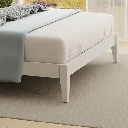 King Traditional Solid Oak Wooden Platform Bed Frame with Headboard in White FastFurnishings