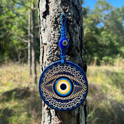 Wall Hanging Ceramic Evil Eye Nazar Boncuk Mal De Ojo, Modern Boho Style Home Decor -- Burst Mandala-1