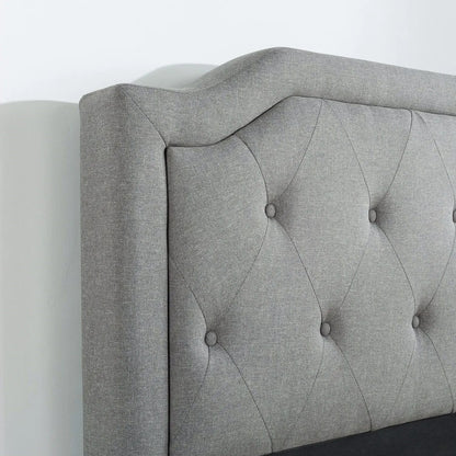 King size Grey Upholstered Platform Bed with Classic Button Tufted Headboard FastFurnishings