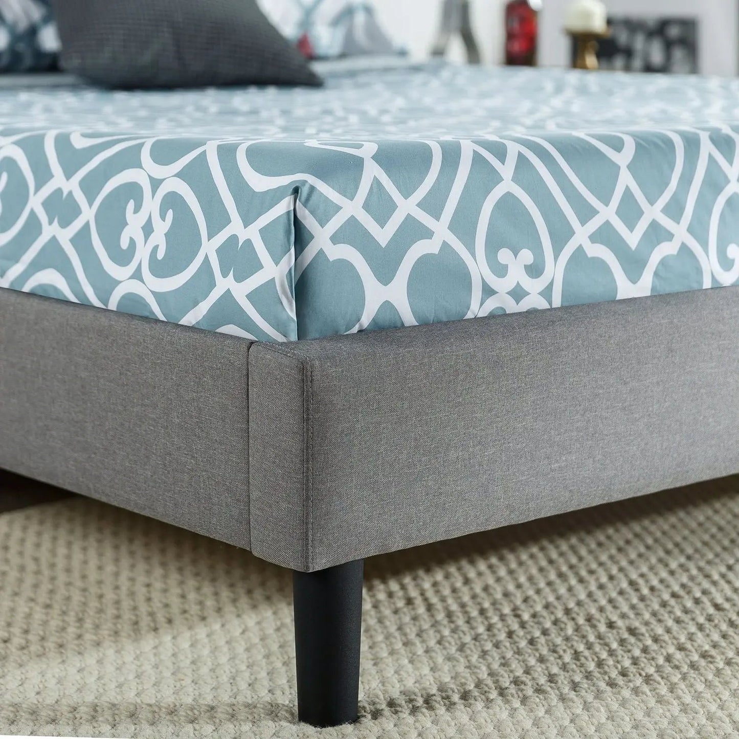 King size Grey Upholstered Platform Bed with Classic Button Tufted Headboard FastFurnishings