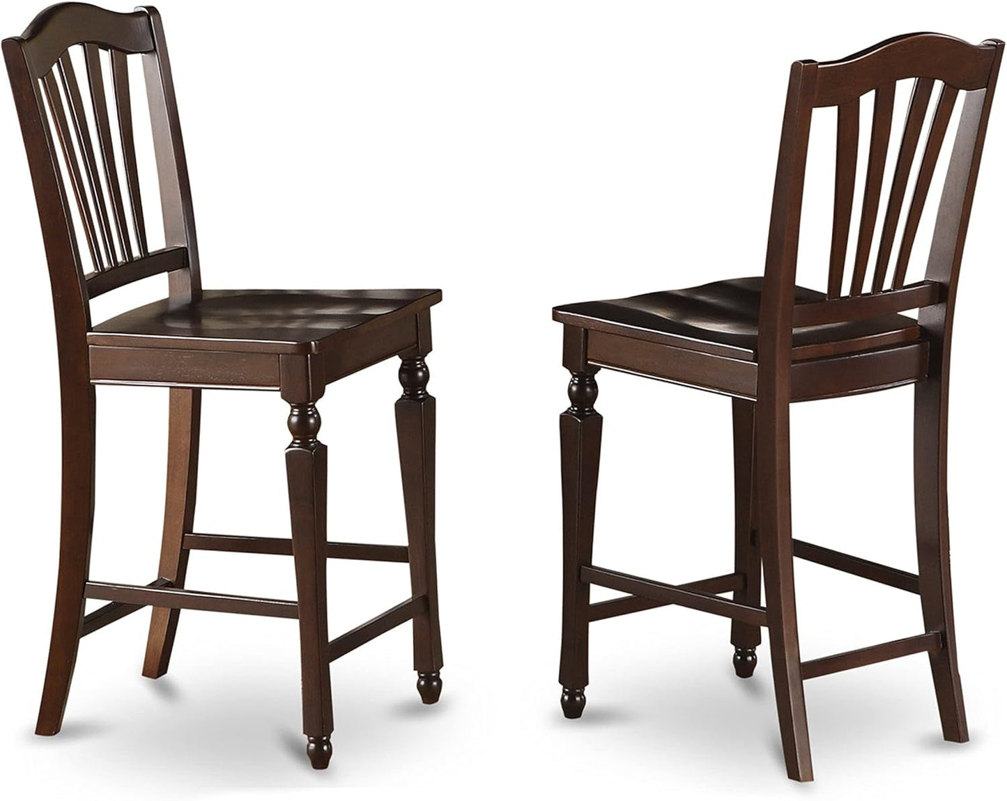 CHS-MAH-W Chelsea Counter Height Barstools - Slat Back Wooden Seat Chairs, Set of 2, Mahogany-0