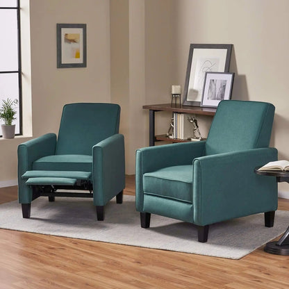 Emmie Fabric Recliner (Set of 2), Dark Teal, Dark Brown-1