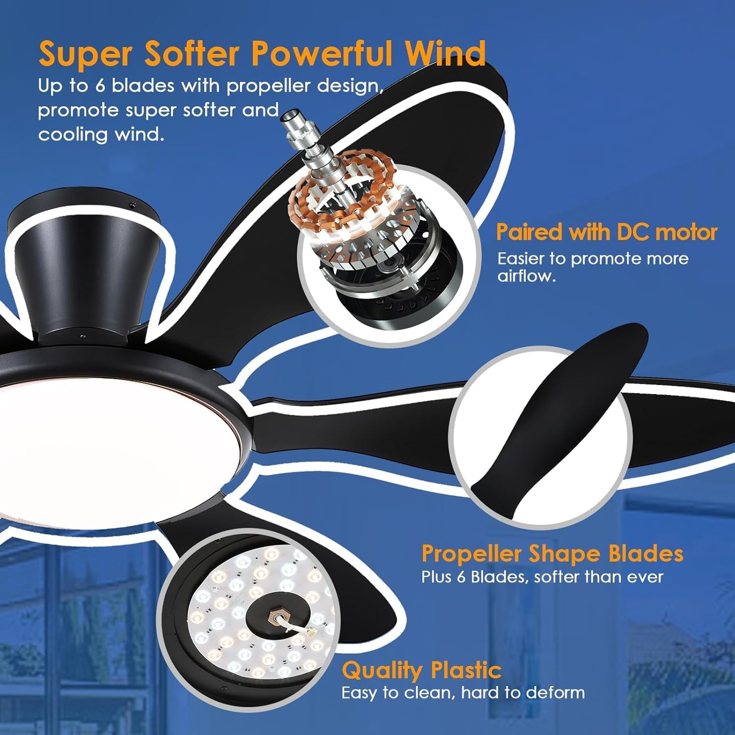 51 Inch Black Ceiling Fan With Light-4