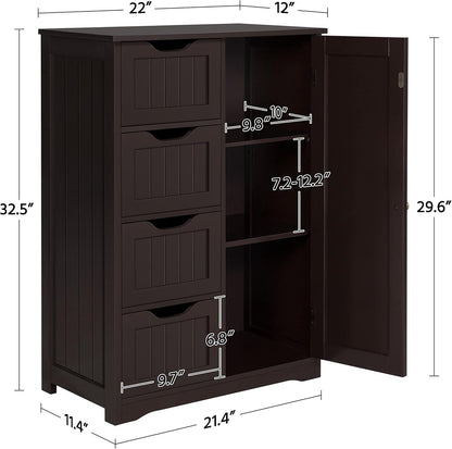 Brown Wooden Bathroom Cabinet with 4 Drawers Cupboard-3