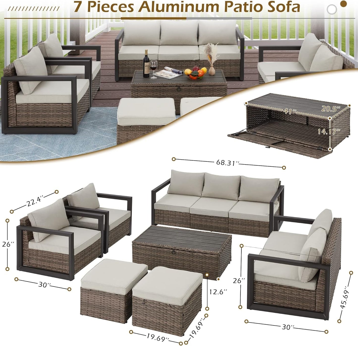 Aluminum Patio Furniture Set with Rattan Sectional Sofa ShipItFurniture