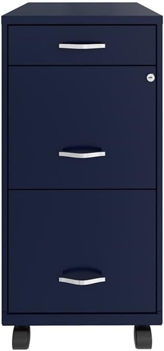 18" Deep 3 Drawer Mobile Metal File Cabinet in Navy ShipItFurniture