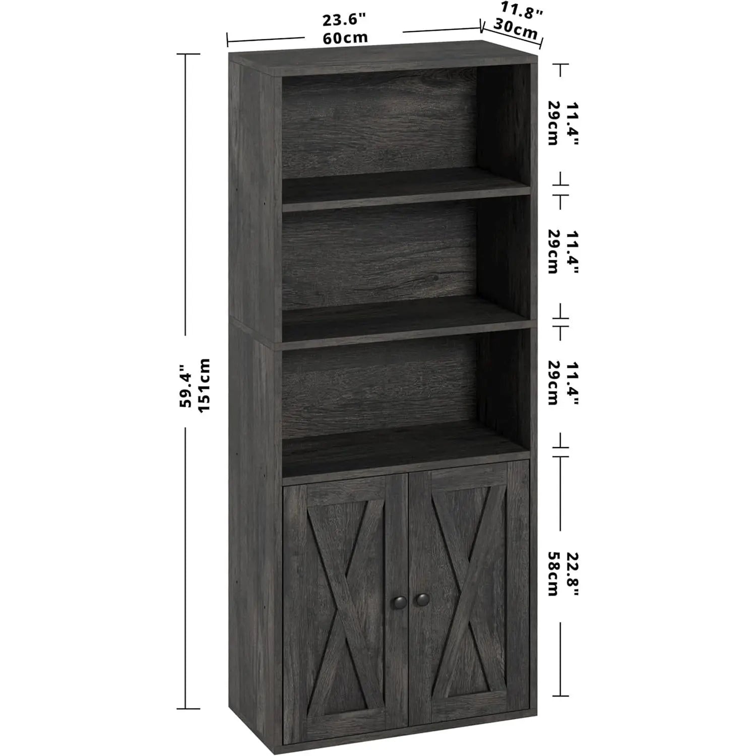 Industrial Bookshelves and Bookcases with Doors 11.8 in Depth Floor Standing 5 Shelf Display Storage Shelves Bookcase Home Decor Furniture for Home, Office, Living Room, Bedroom ShipItFurniture
