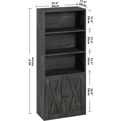 Industrial Bookshelves and Bookcases with Doors 11.8 in Depth Floor Standing 5 Shelf Display Storage Shelves Bookcase Home Decor Furniture for Home, Office, Living Room, Bedroom ShipItFurniture
