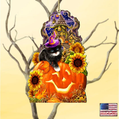 Halloween Kitten Wooden Ornaments by Gelsinger - Thanksgiving Halloween Decor - 8461066-DG G.DeBrekht