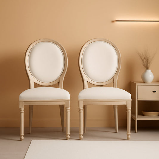 Dining Chairs Set of 2 Beige Fabric Square Back with Solid Wood Legs and Frame for French Country Kitchen Dining Room-0