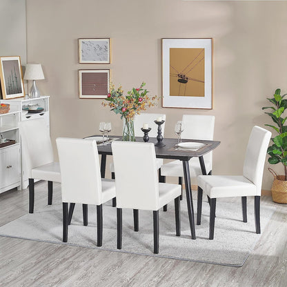 Set of 4 Modern Parson Chairs, Faux Leather, White ShipItFurniture