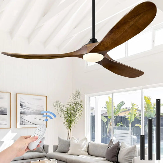 FiftyTwoInch WalnutWood CeilingFan WithRemote IntegratedLights HighAirflow SolidWood-0
